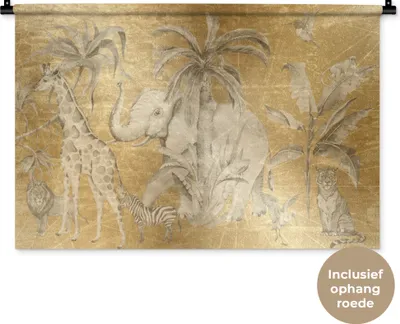 Produktbild von MuchoWow® Wandteppich Wandbehang Dschungel - Kinder - Gold - Tiere 90x60 cm Tapisserie Dekoration Wandtuch - Wandskulpturen - Bildteppich