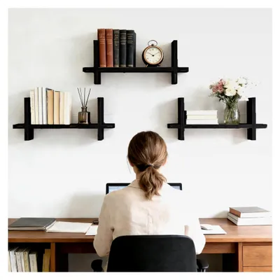 Produktbild von Wandregal 3er Set aus Holz, Schwebende Quadratische Regale, Multifunktionales Hängeregal, Dekorative Wandregale für Wohnzimmer, Küche, Schlafzimmer, Badezimmer (Schwarz)