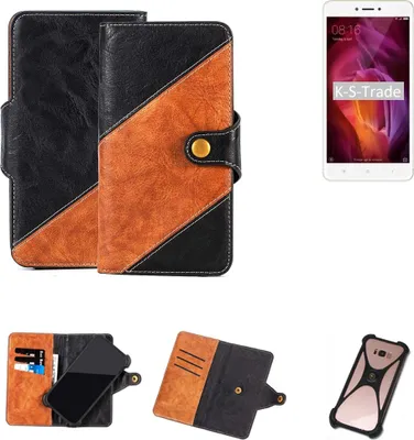 Produktbild von K-S-Trade Handyhülle Schutzhülle Bookstyle Case Wallet-Case kompatibel mit Xiaomi Redmi Note 4 Handy Cover Bumper Klapphülle schwarz hellbraun 1x