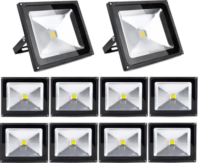 Image de Lot de 10 projecteurs LED 50 W, Greenmigo IP65 étanches, blanc froid, 120°, projecteurs LED d'extérieur, alimentation CA 85-265 V, blanc lumière du jour