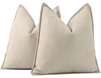 Produktbild von 2er Set Schlicht Chenille Kissenbezügen Weiche dekorative Kissenbezüge für Sofa Schlafzimmer Kissenhülle Beige 45x45 cm Quadrat
