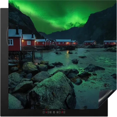 Produktbild von KitchenYeah© Herdabdeckplatte Nordlichter - Norwegen - Nacht , 78x78cm, Küche Deko, Glaskeramikkochfeld Herdabdeckung, Abdeckplatte fùr Kochfeld