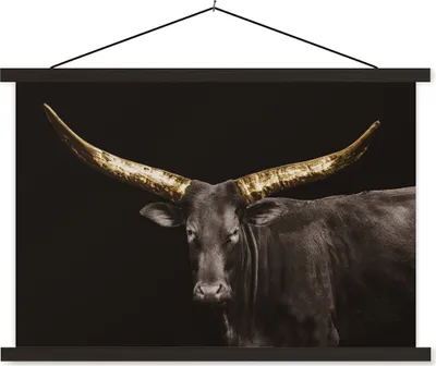 Produktbild von MuchoWow® Textilposter Kuh - Gold - Schwarz 150x100 cm mit schwarzem Rahmen - Schlafzimmer
