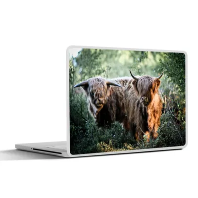 Produktbild von MuchoWow® Laptop Aufkleber Sticker Cover Schottische Highlander - Wald - Tiere 31x22.5 cm - Laptop-Deko