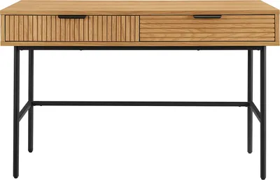 Produktbild von SalesFever Schreibtisch | mit 2 Schubladen | MDF Eiche Echtholzfurnier | Gestell Metall | B 120 x T 60 x H 75 cm | natur – schwarz