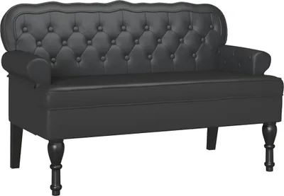 A black Chesterfield bench is shown from the front on a white background.