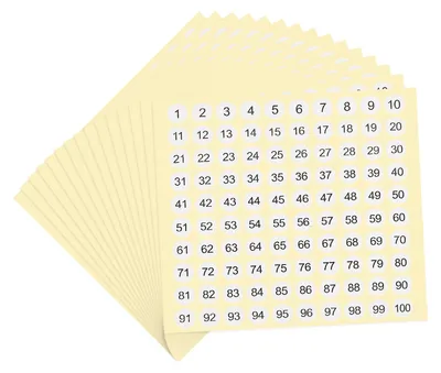 Produktbild von Schwarze und weiße selbstklebende Zahlenaufkleber, 1-100, 1500 Stück