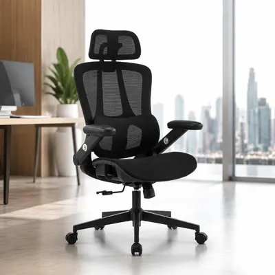 Image de Chaise de bureau ergonomique avec support lombaire réglable - Chaise de bureau confortable en mesh