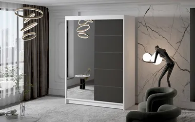 Obrázok produktu pre Dvojdverová skriňa so zrkadlom NICA - šírka 150 cm, biela / čierna