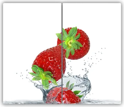 Produktbild von Tulup Glas-Herdabdeckplatte - 2x30x52cm - Glaskeramikkochfeld-Abdeckung Spritzschutz Zweiteilig Fallende Erdbeeren