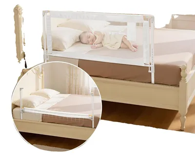 Productafbeelding van VEVOR Bedhek, beschermhek voor bed met verstevigd ijzeren buis en Oxford-stof, verstelbaar bedhek voor kinderen, beschermhek voor kinderbed, valbeveiliging voor kinderbed, stapelbed, 150 x 68-89 cm