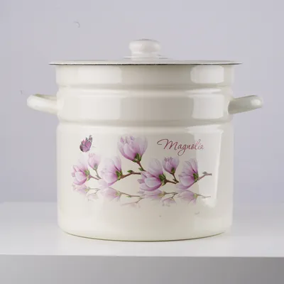 Zdjęcie produktu dla Garnek emaliowany 12L garnek uniwersalny garnek do zupy garnek indukcyjny garnek do mięsa magnolia + pokrywka