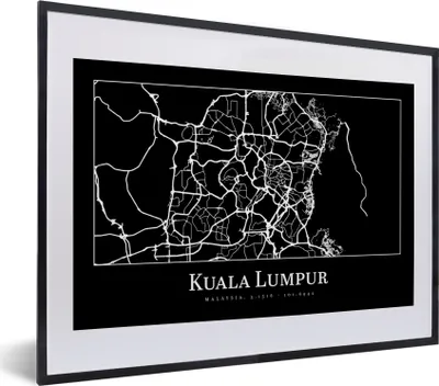 Produktbild von MuchoWow® Gerahmtes Poster Stadtplan - Kuala Lumpur - Karte 40x30 cm - Poster mit Schwarzem Bilderrahmen Wandposter Rahmen Foto Bilder - Bilderrahmen - Poster im Rahmen