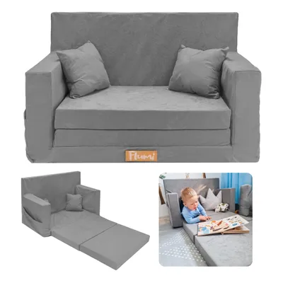 Produktbild von Flumi Kindercouch Kindersofa mit Schlaffunktion für Kinderzimmer -Schlafsessel mit Bettfunktion - Kindermöbel Grau