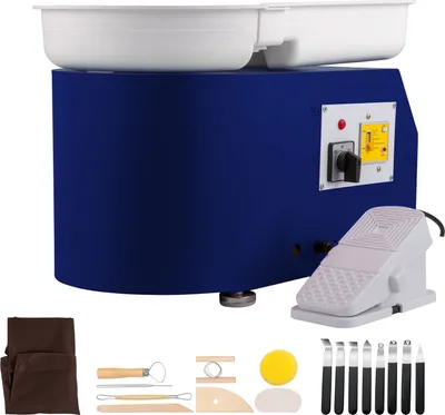Obrázok produktu pre SucceBuy 11-palcový hrnčiarsky kruh, keramický kotúč s 0-300 otáčkami za minútu, 350 W, tvarovací stroj s nastaviteľnou rýchlosťou, s nástrojmi na tvarovanie a zásterou, odnímateľná misa