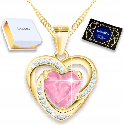 Produktbild von Goldkette mit Herz aus rosa Kristall, vergoldet, 925er Silber