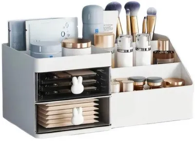 Produktbild von Unyqoos® Make-up-Organizer mit Schubladen – kompakte weiße Aufbewahrung für Kosmetik & Schmuck, platzsparend für Bad und Schminktisch