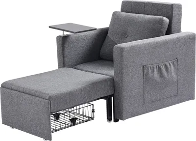 Zdjęcie produktu dla Sofa rozkładana i fotel SucceBuy z kieszenią boczną, poduszkami, regulowanym oparciem