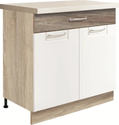 Produktbild von ECONO 6D – Unterschrank 80 cm mit Schublade und 2 Türen, Weiß Hochglanz