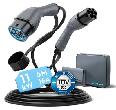 Imagen del producto de Cable de carga para coche eléctrico, 11 kW, con conector tipo 2, 5 metros de longitud. Resistente al agua y duradero