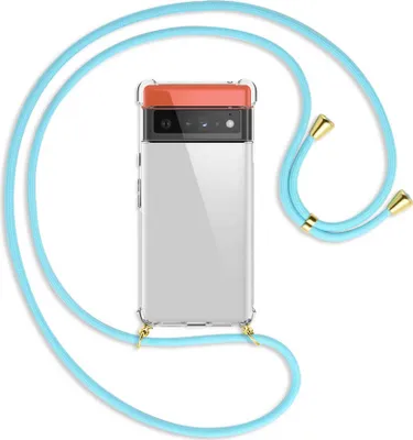 Produktbild von Handykette Backcover-Schutzhülle mit Band (Metall goldfarben) für Google Pixel 6 Pro - himmelblau