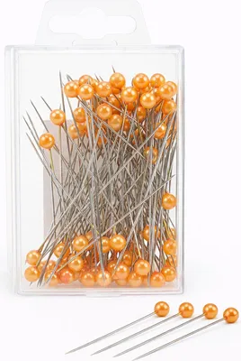 Produktbild von 100 Perlennadeln 60mm – Lange Stecknadeln & Dekopins mit 6mm Perle für Hochzeit & Floristik Perlkopfnadel orange