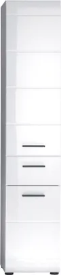 Image de SkinGloss Armoire haute de salle de bain, 2 portes, 2 tiroirs, blanc, blanc brillant.