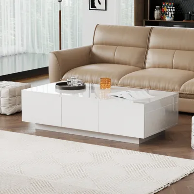 Produktbild von CDGlobal Couchtisch, Hochglanz-Wohnzimmertisch mit Push-Pull-Aufbewahrungsstruktur, doppelseitigen Schubladen