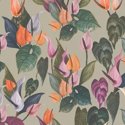 Produktbild von Profhome 782102-GU Blumen Tapete Floral matt grau grün lila orange-rot 5,33 m2