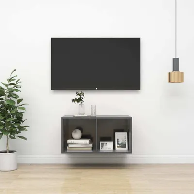 Produktbild von The Living Store TV-Wandschrank Hochglanz-Grau 37x37x72 cm Holzwerkstoff