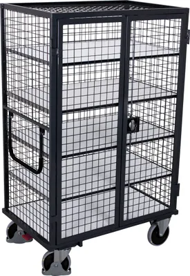 Produktbild von VARIOfit ESD Etagenwagen, vergittert mit Flügeltür, Schiebebügel und 5 Ladeflächen 1245x785mm