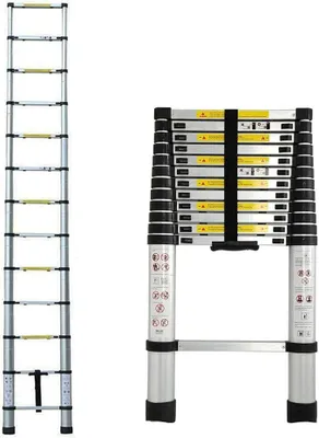 Imagen del producto de Silecomplaza, escalera telescópica de 3,8 metros. Escalera multiusos para uso en áticos, techos inclinados, oficinas y trabajos de construcción. Extensible, fabricada en aluminio, con peldaños antideslizantes. Capacidad de carga: 150 kg