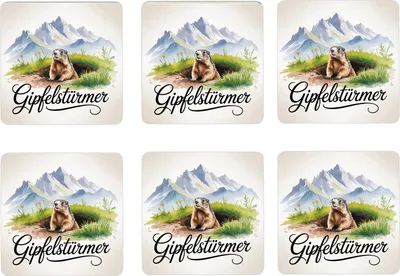 Produktbild von Allgäu Murmeltier 6er Set Untersetzer aus Holz - Gipfelstürmer