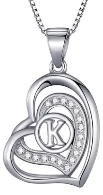 Produktbild von Morella® Damen Halskette Herz Buchstabe K 925 Silber rhodiniert mit Zirkoniasteinen weiß 46 cm