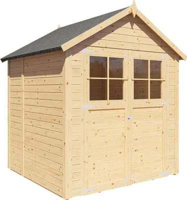 Produktbild von WOODTEX Naturbelassen 180 x 175 cm Gartenhaus Osterfeld 2, 19 mm Wandstärke, Fichtenholz, Satteldach, Elementbauweise, Inklusive Fußboden, Gerätehaus, Schuppen