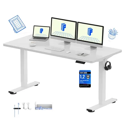 Obrázek produktu pro FLEXISPOT EN1 Výškově nastavitelný stůl 160 x 80 cm, nosnost 100 kg, s ochranou proti kolizi, jednodílná deska stolu, 4 paměťové funkce (bílá)