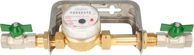 Produktbild von Einstrahlzähler ETK Kombi-Set (Warmwasser) bis 90 Grad Länge 80 mm, inkl. Bügel Edelstahl, Kugelhähne 1/2 Zoll