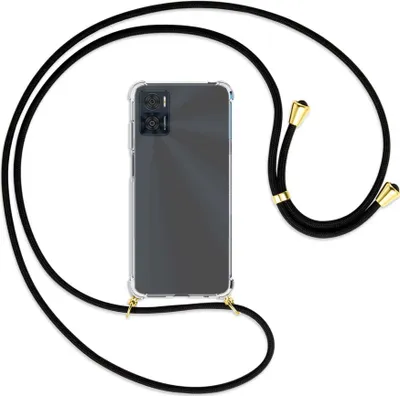 Produktbild von Handykette Backcover-Schutzhülle mit Band (Metall goldfarben) für Motorola Moto E22, Moto E22i 4G - schwarz
