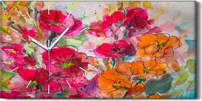 Produktbild von Küchenuhr Bürouhr Leinwand Uhr 60x30 Gemälde Abstraktes Aquarell Blumen Kunst - weiße Hände