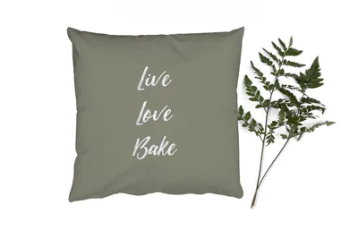 Produktbild von MuchoWow® Zierkissen Sofakissen Wohnzimmer Dekokissen 50x50 cm Leben Liebe Backen - Zitate - Sprichwörter - Backen - Komfort - Sofakissen