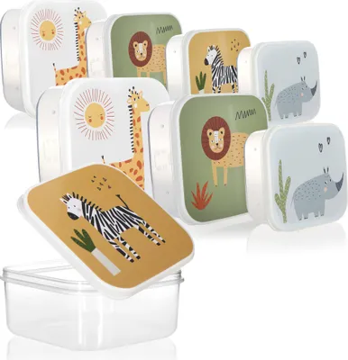 Produktbild von com-four® 8-teiliges Vorratsdosen-Set Tiere - Brotdosen in 4 Größen - Vorratsbehälter mit Deckel für Camping, Picknick und auf Reisen - Aufbewahrungsboxen aus Kunststoff