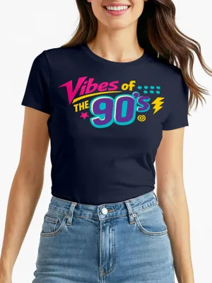 Produktbild von Damen T-Shirt - Vibes of the 90s - Fasching Karneval Ersatz Verkleidung 90er Jahre Motto Last Minute Kostüm Funshirt Moonworks®