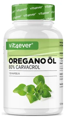 Image de Vit4ever, huile essentielle d'origan, 150 mg, avec 80 % de carvacrol, 120 capsules végétales