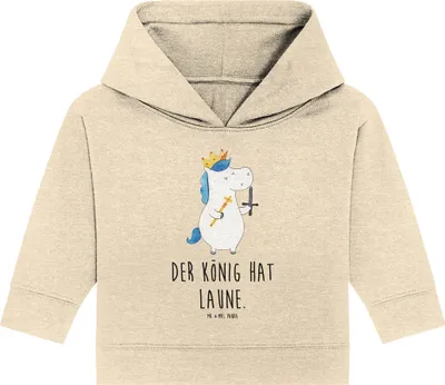 Produktbild von Mr. & Mrs. Panda Organic Baby Hoodie Einhorn König mit Schwert 24. - 36. Monat - Natural Raw - Geschenk, Unicorn, Ritter, Mittelalter, Einhörner, Kapuzensweatshirt