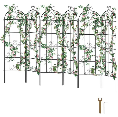Produktbild von VEVOR Garten-Spalier für Kletterpflanzen, 60 x 15 Zoll, rostfreies Metall-Gartenblumen-Spalier, Outdoor-Kletter-Rosen-Spalier, Gurkenstütze, dekoratives hohes Clematis-Spalier für Höfe und Rasenflächen, 6 Stück - H71 x B20 Zoll