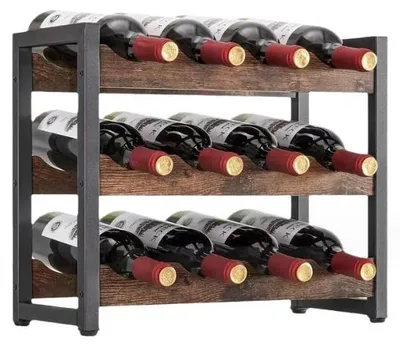 Zdjęcie produktu dla Stojak na wino na 12 butelek, drewno i metal, styl przemysłowy