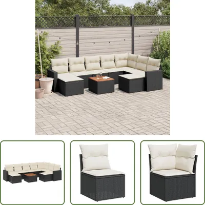 Produktbild von The Living Store 10-tlg. Garten-Sofagarnitur mit Kissen Schwarz Poly Rattan