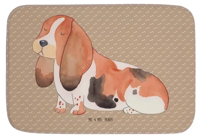 Produktbild von Mr. & Mrs. Panda Teppich Bad Hund Basset Hound - Hundeglück - Geschenk, Badvorleger, badezimmermatte, Badteppich, duschmatte, Sprüche, Süß, Niedlich, Badezimmerteppich
