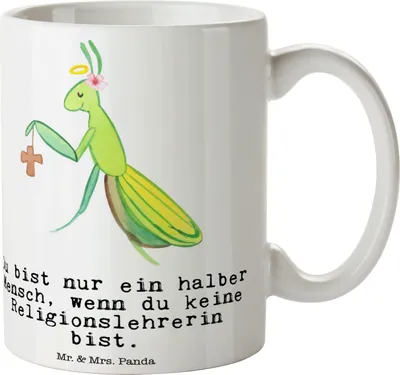 Produktbild von Mr. & Mrs. Panda Kaffeetasse Religionslehrerin Herz - Weiß - Geschenk, Pott, Kaffeebecher, Teetasse, Grundschule, Witzig, Lustig, Becher, Spruch, haferl