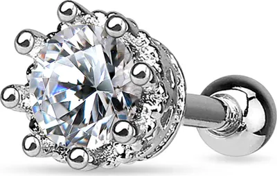 Produktbild von Helix Cartilage Ohr Piercing Krone Zirkonia Stecker Tragus Barbell Kristalle Autiga® silber-klar